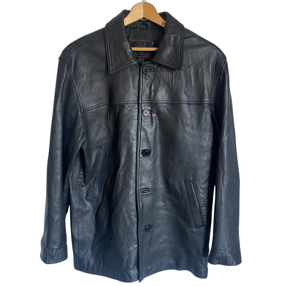 Oscar Leopold Men's Black Lambskin Leather Jacket Size M